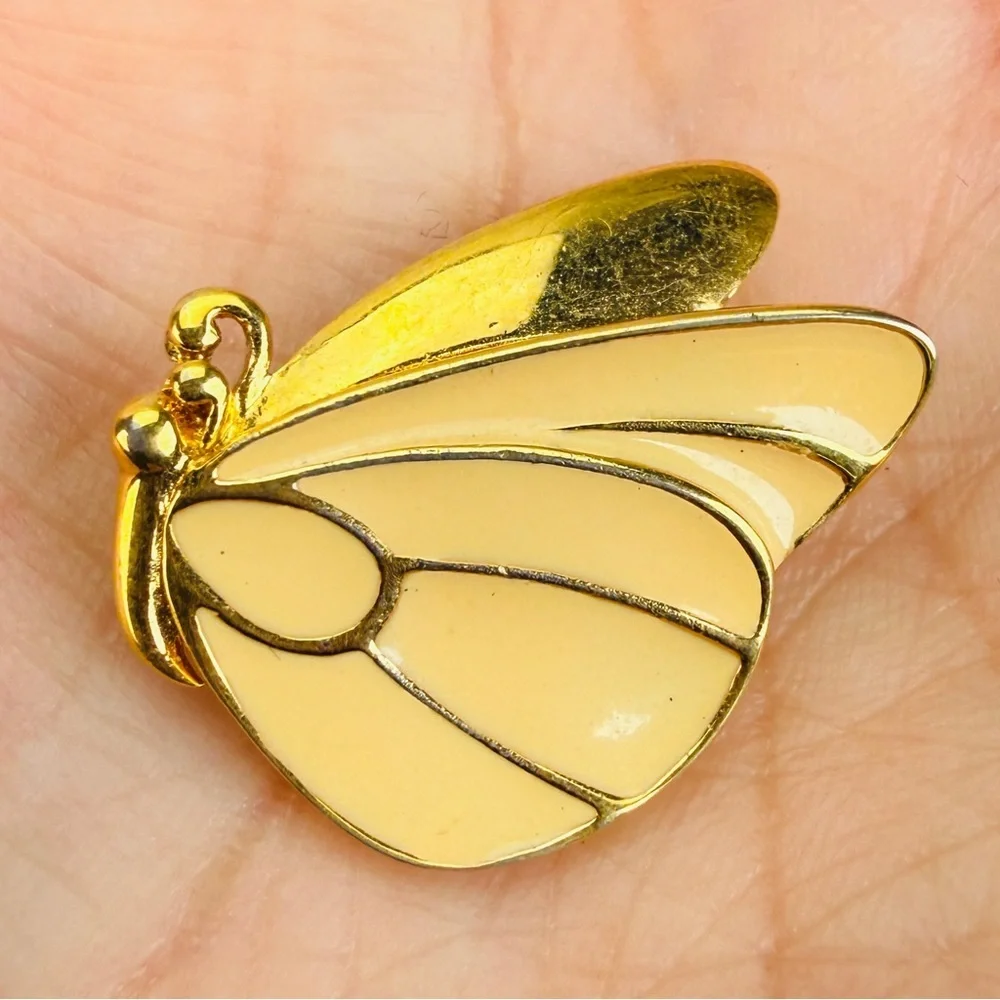 Goldtone vintage Yellow Butterfly Wing Brooch Pin